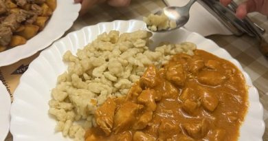 Chicken paprikash with nokedli at Frici Papa