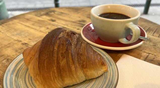 Coffee and croissant breakfast at Bageri Budapest