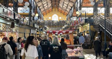 Food stalls beneath the roof of Budapest Central Market Hall