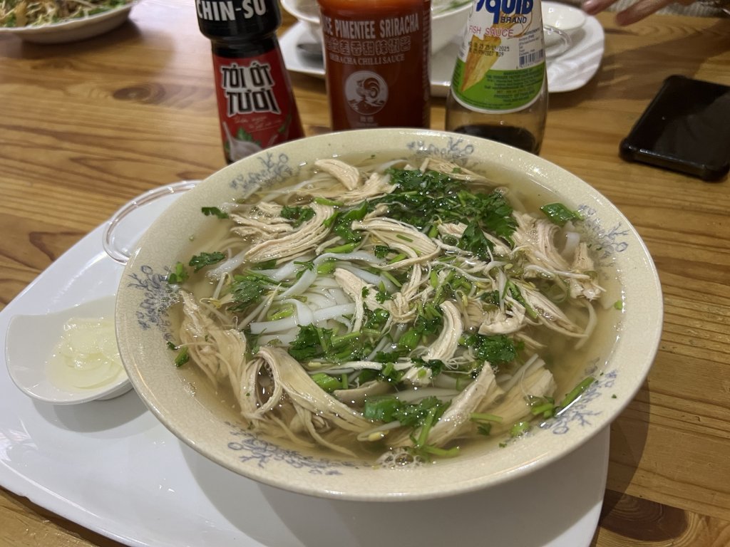 Large chicken pho with rice noodles at Pho Very Good Budapest