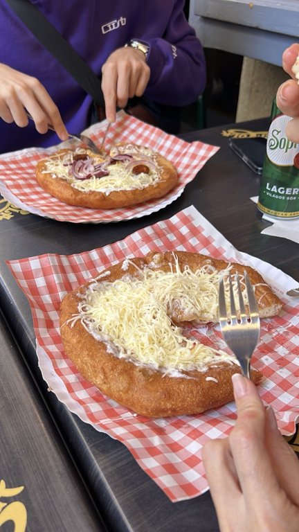 Our two lángos at the table