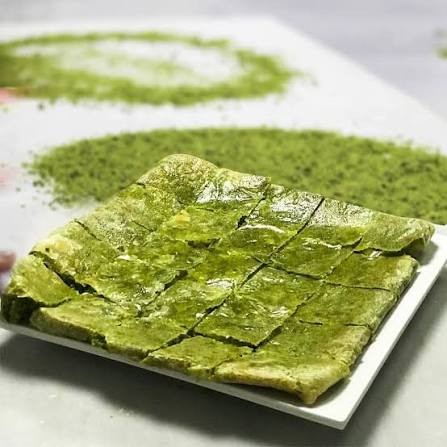 Pistachio katmer on a white plate at Beyoğlu Katmercim