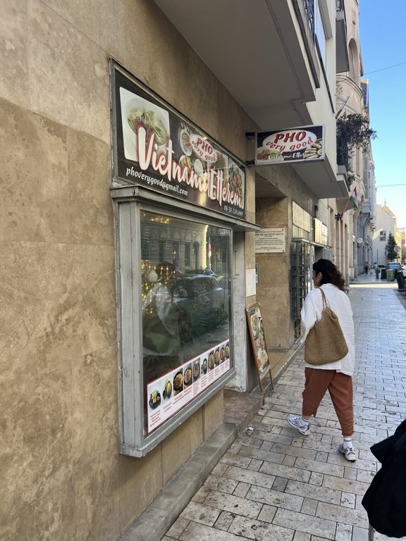 Street view of the entrance to Pho Very Good Budapest