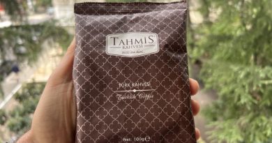 Tahmis Turkish coffee in a 100 g packet held in a hand